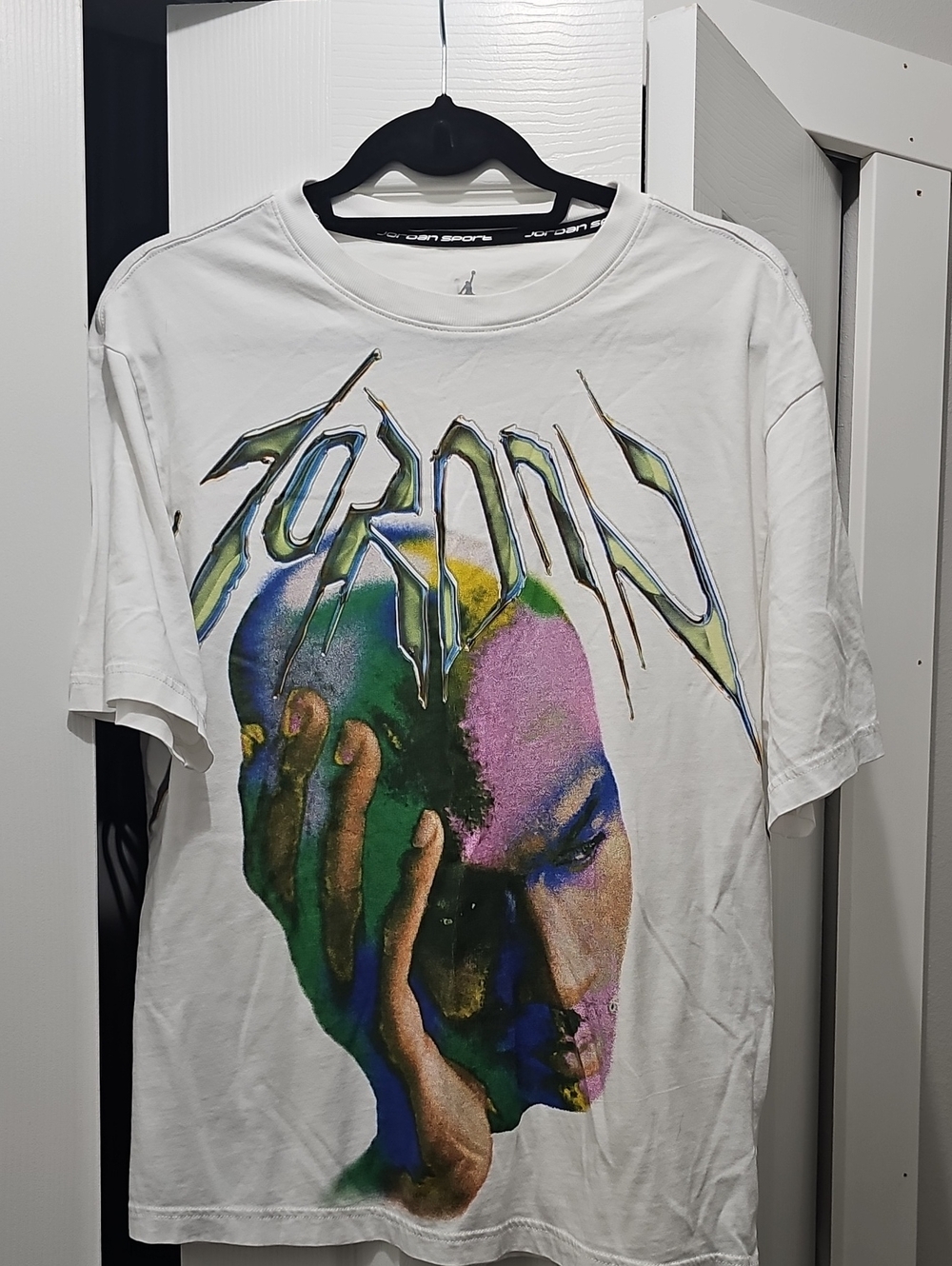 Jordan White Short-Sleeve Tee with Multicolor Face Graphic